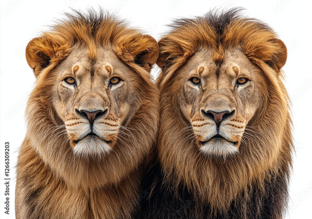 Fototapeta premium Majestic African Lion with a Magnificent Mane Standing in the Grasslands, Captured in Stunning Detail and Clarity