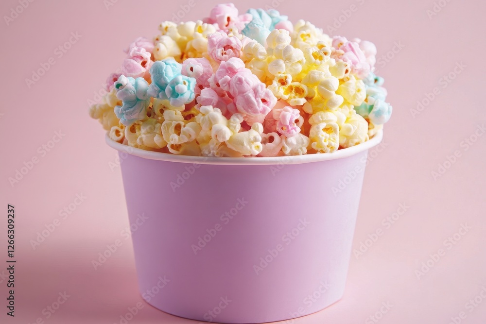 Pastel popcorn fills a lavender bucket. Perfect for blogs, websites, or movie themes. Pastel popcorn fills a lavender bucket. Perfect for blogs, websites, or movie themes.