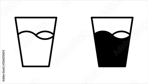 water glass icon set, Glass of water and water drop line icon. vector illustration on white background