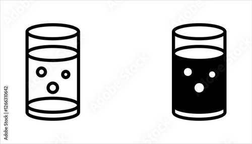 water glass icon set, Glass of water and water drop line icon. vector illustration on white background