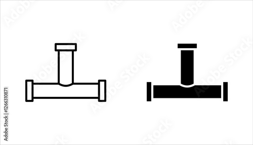 pipeline fittings vector icon set, Steel pipe connector and valve for plumbing and piping work, vector illustration on white background