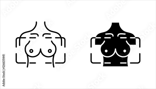 Mammography icon set, female breast in scanner. Laboratory research. vector illustration on white background