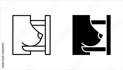 Mammography icon set, female breast in scanner. Laboratory research. vector illustration on white background