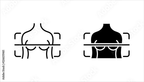 Mammography icon set, female breast in scanner. Laboratory research. vector illustration on white background