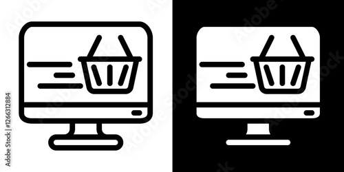 online shopping line and glyph icon, outline and glyph vector sign, linear and glyph style pictogram isolated on white and black. ecommerce symbol, logo, icon, illustration