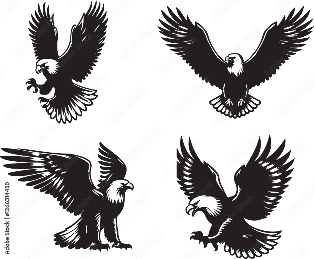 Fototapeta premium Eagle set silhouette hawk vector image