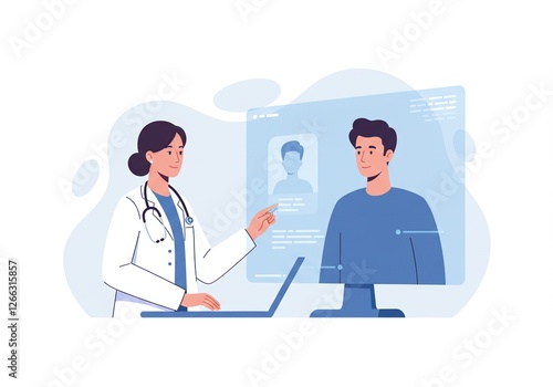 Telemedicine Consultation. A doctor and patient engage in a virtual consultation using video technology. Ideal for healthcare, remote services, and digital health themes. photo