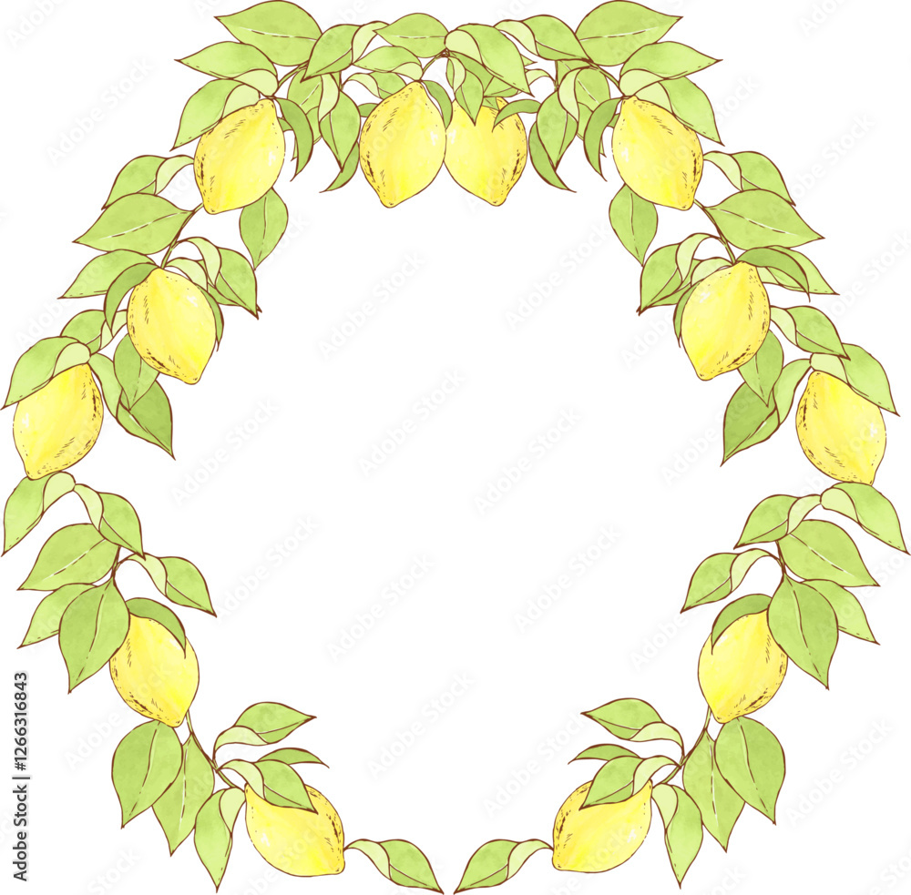 Naklejka premium レモンの丸いフレーム