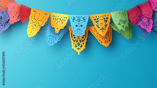 Colorful Papel Picado Banner on Blue Background

 photo