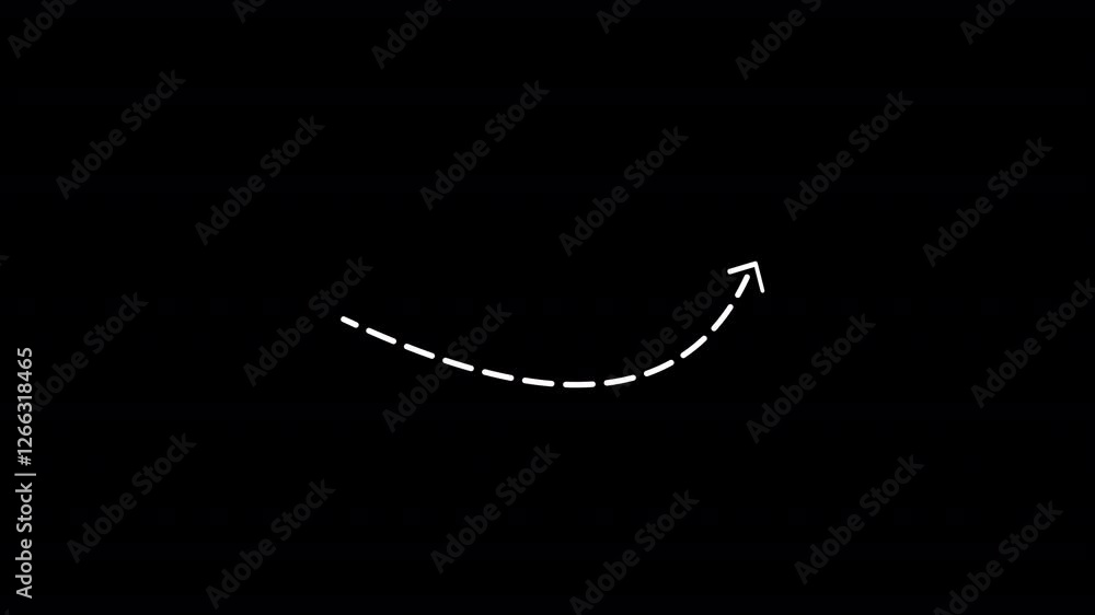 Wavy up arrow direction icon with dotted line animation. Black background.