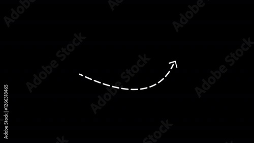 Wavy up arrow direction icon with dotted line animation. Black background.