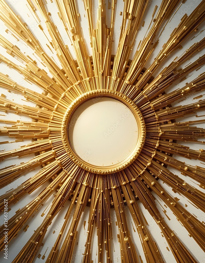Obraz premium Golden Sunburst Radiance, Abstract Wall Art with Circular Centerpiece