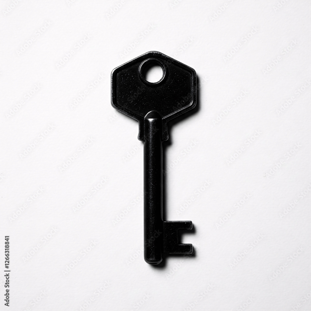 Key on a white background. Black key on a white background front view Key on a white background. Black key on a white background front view