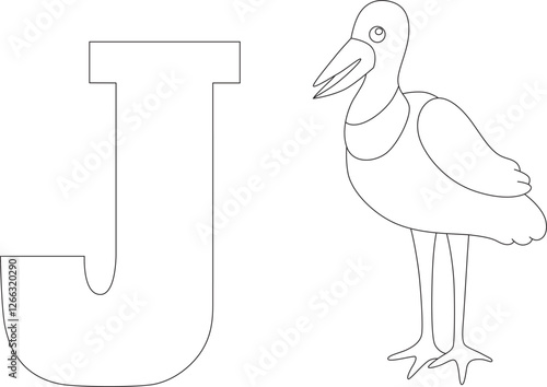 Jabiru with next to letter J