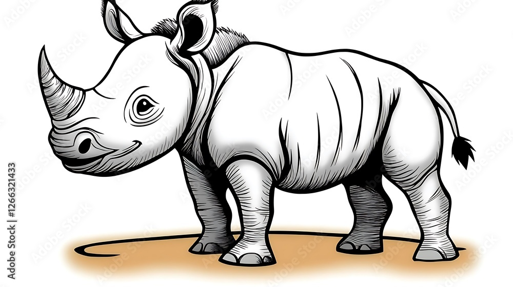 Fototapeta premium Rhino calf, savanna, wildlife, children's book