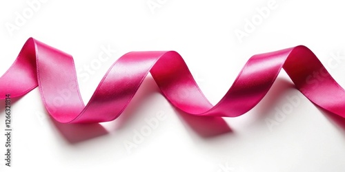 A vibrant pink satin ribbon elegantly swirls across a pristine white background, creating a visually appealing and versatile design element for various applications.