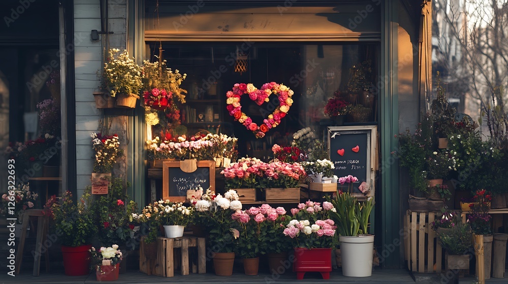 Fototapeta premium Flower shop display urban setting visual appeal charming environment