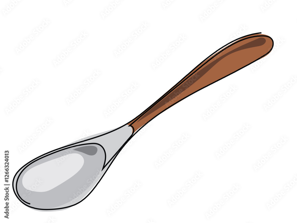 Spoon in continuous line drawing on white background. Spoon in continuous line drawing on white background.