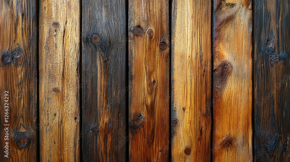 Naklejka premium Detailed view of rustic wooden planks showcasing rich textures and colors, ideal for design use