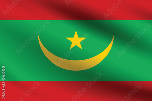 Mauritania flag official colors and proportion digital vector illustration. Pleated flag.