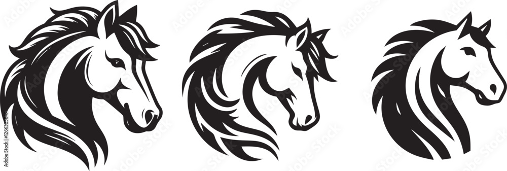 Obraz premium Three stylized horse head designs.