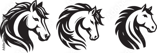 Three stylized horse head designs.