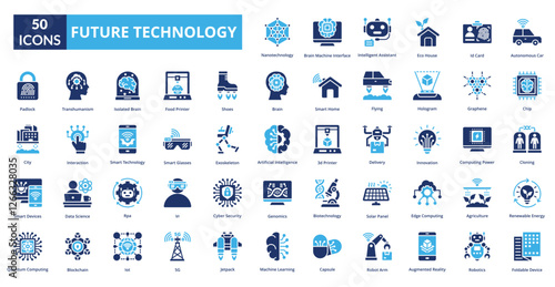 Future Technology fill icon collection set. Includes future, technology, tech, digital, innovation, futuristic, network, internet, artificial intelligence, 