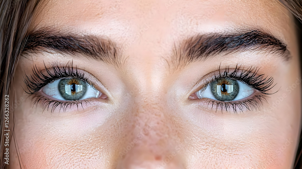 Obraz premium Close-up of woman's green eyes, freckles visible, beauty shot