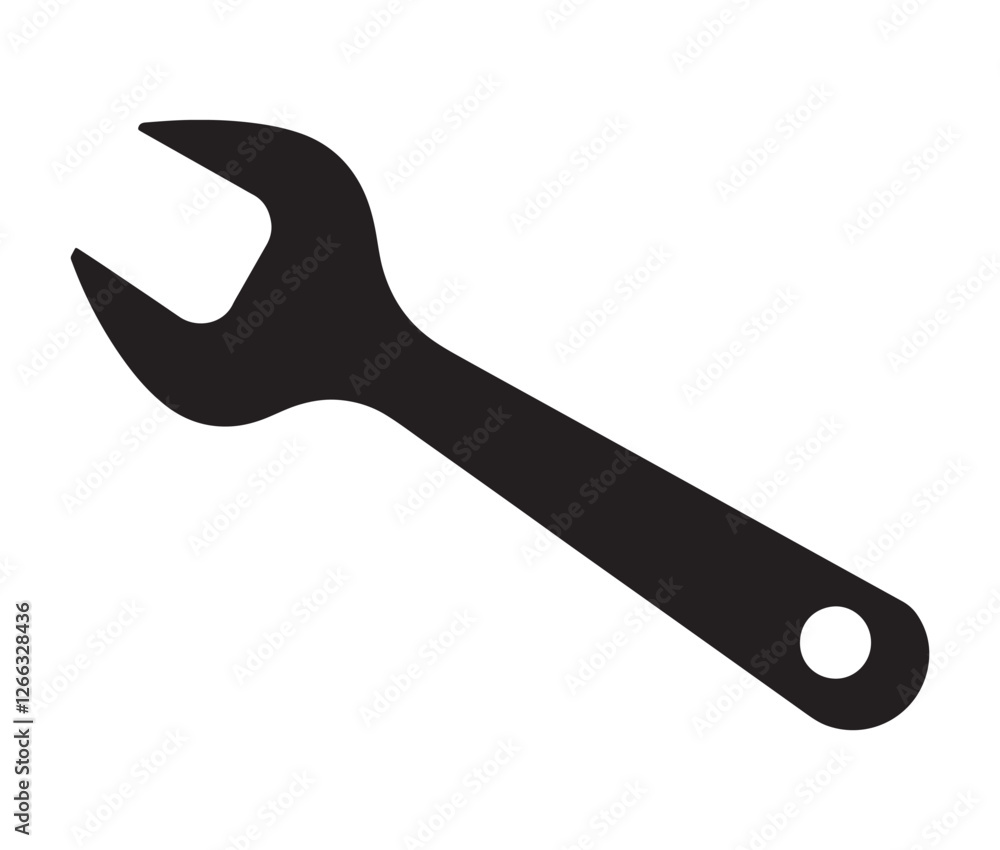 Wrench Isolated on White Background, Black Wrench Silhouette – Perfect for Engineering Designs Wrench Isolated on White Background, Black Wrench Silhouette – Perfect for Engineering Designs