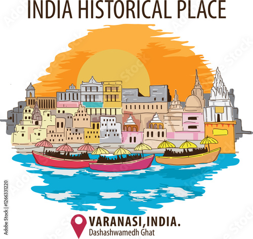 Vector of historical place in Varanasi, India.