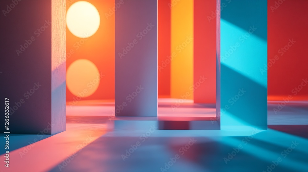 Fototapeta premium Artistic Composition of Columns and Shapes with Warm and Cool Color Contrasts : Generative AI