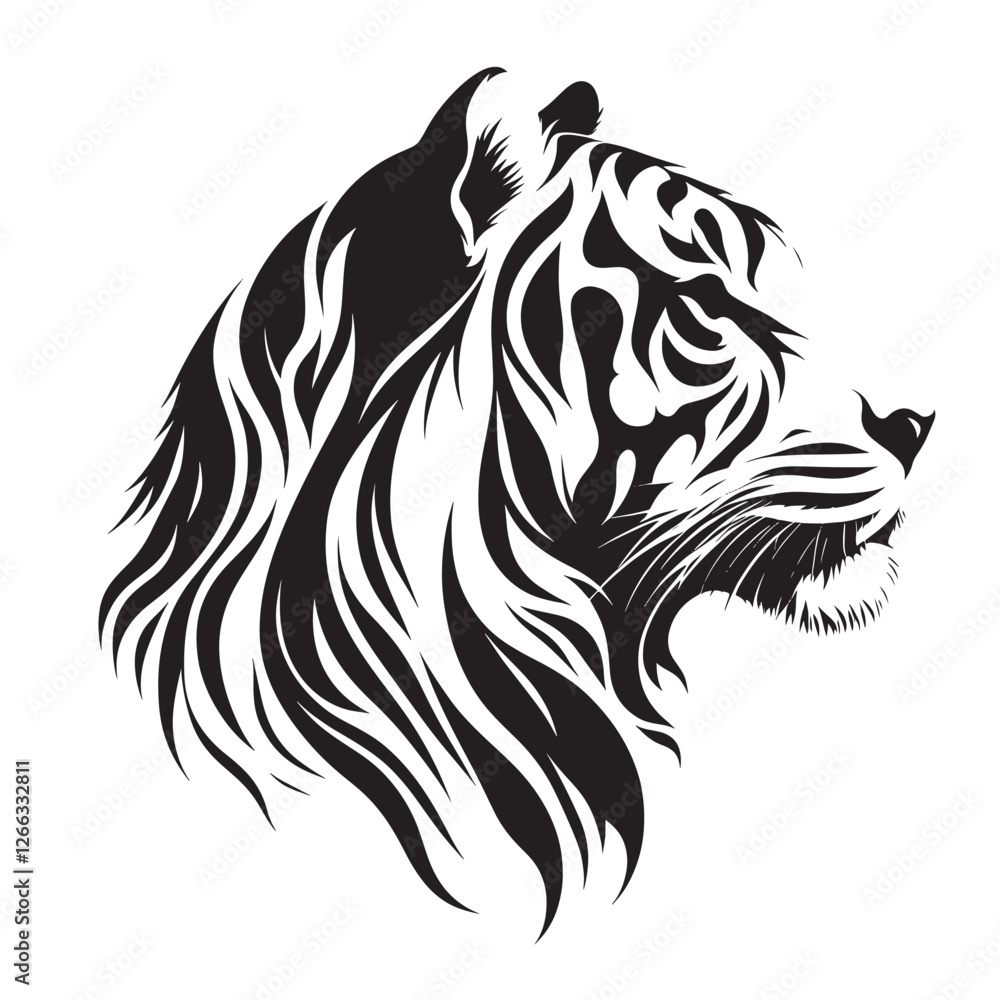 Tiger head, black and white design. Tiger head, black and white design.