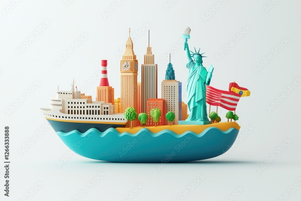 Fototapeta premium 3D global movement icon, sleek and bold representation of immigration on a white background.