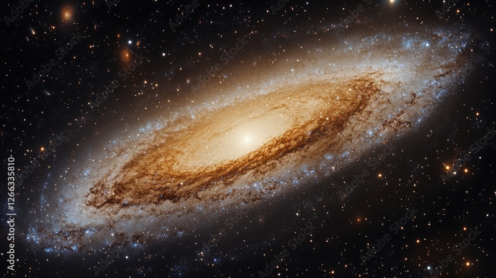Obraz premium Realistic cosmic panorama: vibrant galaxy, countless stars, and deep space nebulae in the vast night sky. 