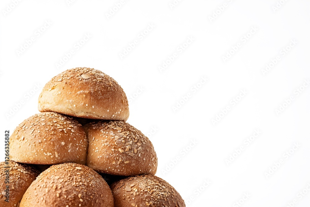 Stack of freshly baked bread rolls on a white background. Stack of freshly baked bread rolls on a white background.