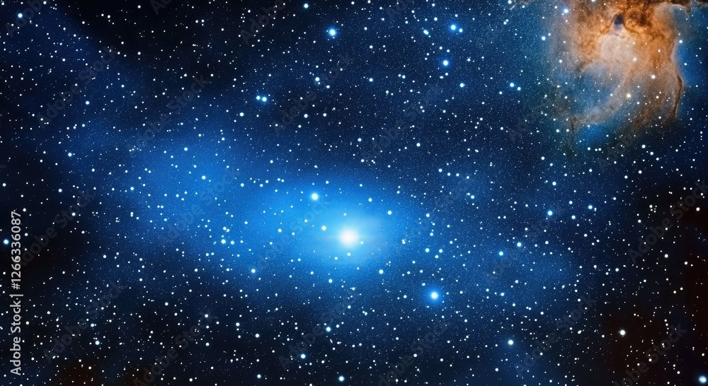 Obraz premium Realistic cosmic panorama: vibrant stars, a stunning galaxy, and deep space nebulae in the vast night sky.