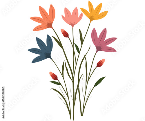 Set of flowers drawing floral collection flat design illustration