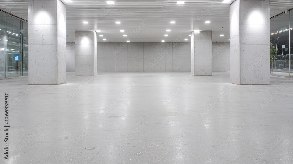 Fototapeta premium Empty modern parking garage interior, spacious, daylight. Potential use for architecture, commercial spaces, or design