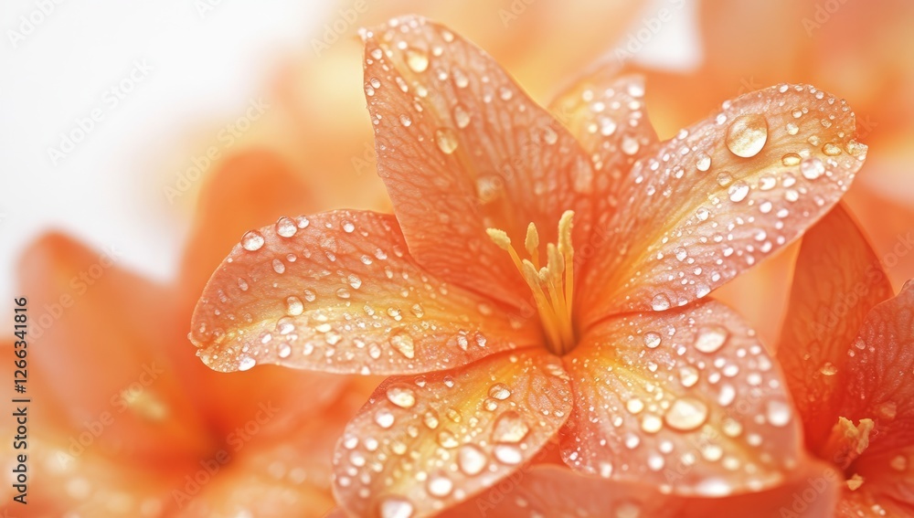 A close-up of orange blossoms with dewdrops, fresh and vibrant against the white background. A close-up of orange blossoms with dewdrops, fresh and vibrant against the white background.