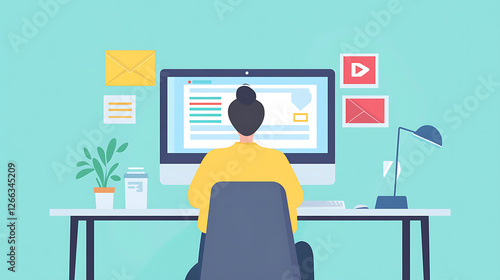 A digital marketer managing an email marketing campaign on a computer with personalized email templates (1)