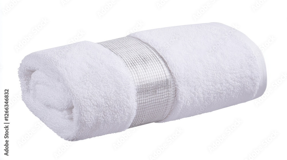 Soft White Cotton Bath Towel Rolled Up, Ready for Use, Generative AI.