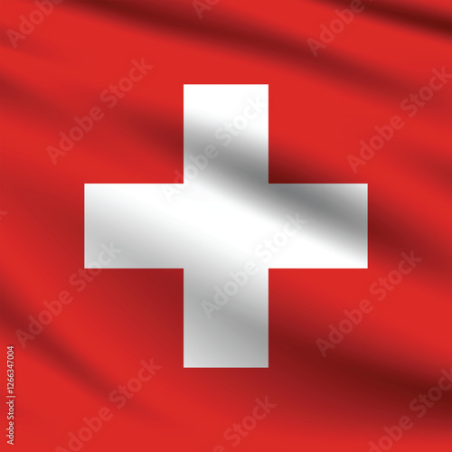 Switzerland flag official colors and proportion digital vector illustration. Pleated flag.