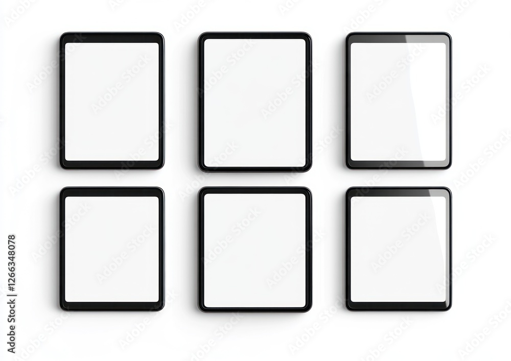 Six tablets, mockup, white background, app design, digital Six tablets, mockup, white background, app design, digital