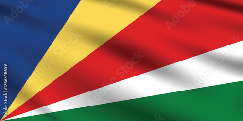 Seychelles flag official colors and proportion digital vector illustration. Pleated flag.
