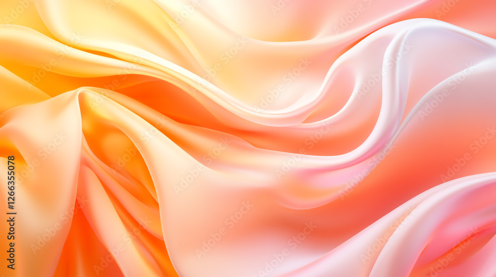 A close-up view of silky, smooth fabric in soft shades of orange and pink. The elegant draping creates a sense of movement and depth, perfect for design and textile projects. A close-up view of silky, smooth fabric in soft shades of orange and pink. The elegant draping creates a sense of movement and depth, perfect for design and textile projects.