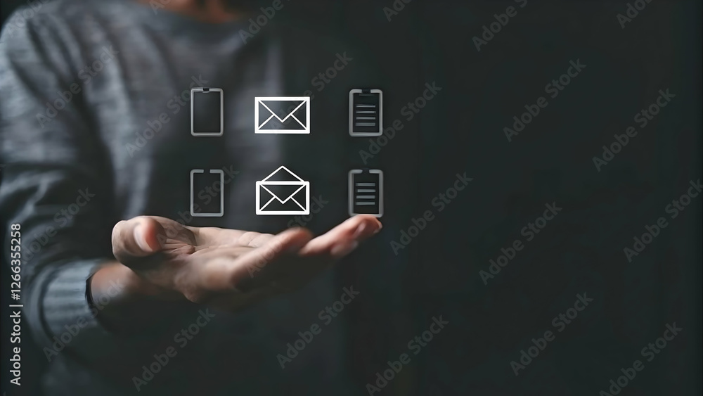 Fototapeta premium Smart Notification Icons Floating Around Hand - Photo Stock Concept