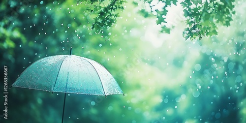 Wallpaper Mural Elegant umbrella standing alone surrounded by lush greenery and raindrops in a peaceful outdoor setting : Generative AI Torontodigital.ca