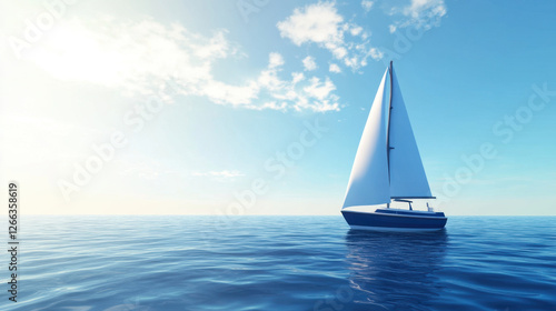 serene sailboat glides across calm waters under bright blue sky, creating peaceful atmosphere perfect for relaxation and adventure