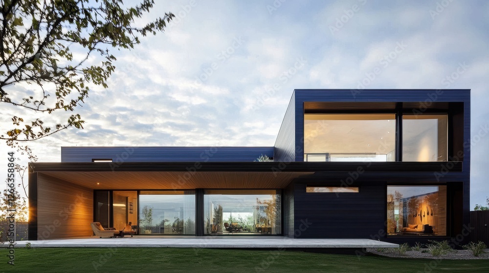 Modern Architectural Design of a Luxurious Residence at Sunset Modern Architectural Design of a Luxurious Residence at Sunset