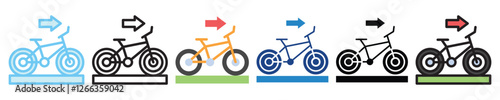 Bicycle multi style, mini illustration icon. outline, flat, glyph, line color, UI, UX kit, app, web development, digital or print. For education, construction, transportation, traffic management.